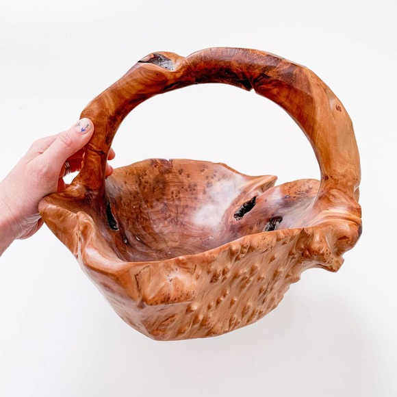 Vintage Boho Carved Burl Wood "Basket"